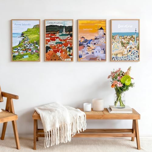 4 Pack Framed Paint by Numbers Kit for Adults Beginner with Wooden Easel, Landscape Easy Paint by Numbers with Frame, DIY Adult Paint by Numbers Kits on Canvas Framed for Home Decor Gift 8x12 Inch - Image 2