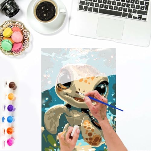 Lxmsja Cute Turtle Paint by Numbers Kit for Adults, Fantasy Ocean Acrylic Paint by Numbers for Adults Beginner, DIY Craft Supplies Oil Painting Kits for Home Wall Decor 8x12 inch (Framed) - Image 6