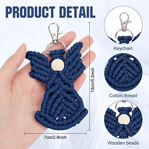 INFUNLY 3 Set DIY Macrame Keychains Angel Mini Macrame Keychains 4th of July Macrame Bag Charms Red White Blue Macrame Angel Keychains with Instruction Video for Independence Gift - Image 3