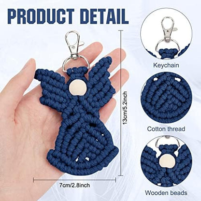 INFUNLY 3 Set DIY Macrame Keychains Angel Mini Macrame Keychains 4th of July Macrame Bag Charms Red White Blue Macrame Angel Keychains with Instruction Video for Independence Gift - Image 3