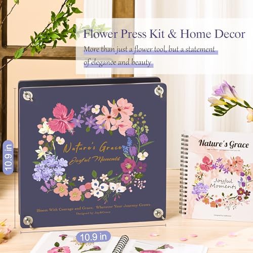 Joy&Grace Flower Press Kit for Adults, with Designed Cover and DIY Album, 10.9" x 10.9" 10 Layers Flower Preservation Kit, Plant Press and Large Plant Drying Toolkit (Color Box, Purple Navy) - Image 2
