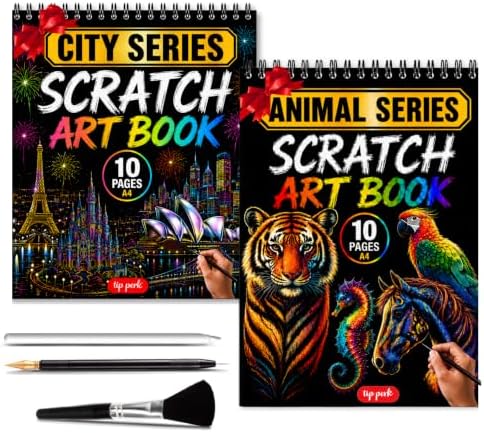 2-Pack Animals & City Scratch Art Book for Adults by TipPerk