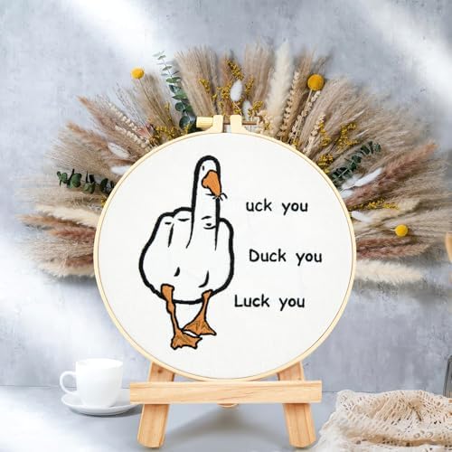 Middle Finger Duck Embroidery Kits for Beginners Adults, Funny Embroidery Starter Kits, Counted Cross Stitch Kits for Beginners DIY Craft Kits for Adult Women, Embroidery Hoop, Thread & Video Tutorial - Image 3