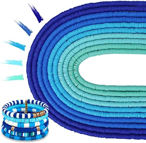 MIIIM 3600 PCS 10 Strands Polymer Clay Beads for Jewelry Making, Vinyl Heishi Beads 6mm for Surfer Bracelets Necklace Making (Blue) by MIIIM
