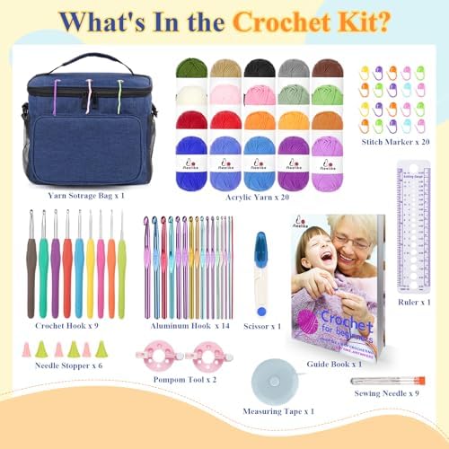 Aeelike 87PCS Crochet Beginner Kit for Adults,Portable Yarn Bag Kit,Navy - Image 3