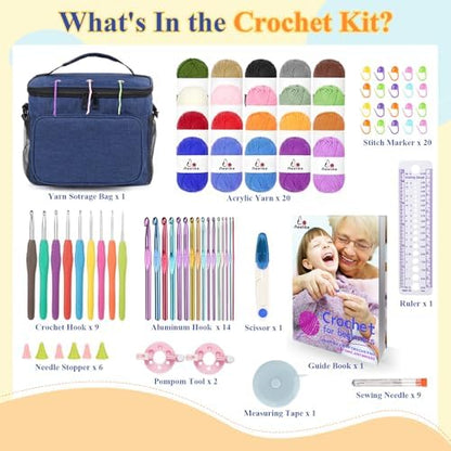 Aeelike 87PCS Crochet Beginner Kit for Adults,Portable Yarn Bag Kit,Navy - Image 3