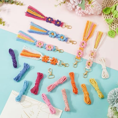 SUNNYCLUE 6 Sets Keychain Making Kits Flower Macrame Keychain Kits with Tassel Woven Keychain Kit Instruction Included Boho Macrame Kits for Beginners Adults Handbags DIY Hanging Ornament Decoration - Image 5