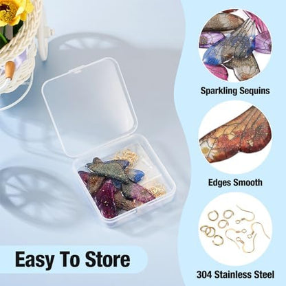 FASHEWELRY Resin Butterfly Wing Charms Transparent Wings Earring Charms Glitter Feather Pendants with Golden Jump Rings Earring Hooks for Crafts Jewelry Making (50Pcs/box) - Image 6