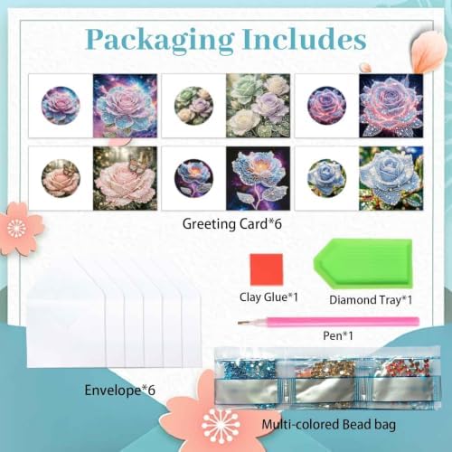 Artiphile DIY Pearl Art Painting Greeting Card Set Crafts Decor 6-Piece Foldable Cards Kit with Envelopes and Tools for Holiday Wishes Adult Crafting Project-Flowers-2 - Image 4