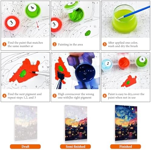 Framed Paint by Numbers Kit for Adults Beginner & Kids Ages 8-12, Starry Night Paint by Number with Frame, Acrylic Abstract Landscape Painting by Numbers Kit on Canvas 8x12 inch for Home Wall Decor - Image 6