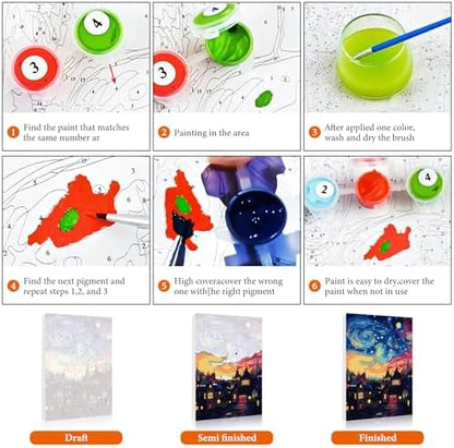 Framed Paint by Numbers Kit for Adults Beginner & Kids Ages 8-12, Starry Night Paint by Number with Frame, Acrylic Abstract Landscape Painting by Numbers Kit on Canvas 8x12 inch for Home Wall Decor - Image 6
