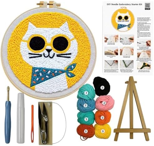 CELCRAFTIQUE Punch Needle Kits for Adults Beginner, Tool with Punch Needle Fabric, Hoops, Yarns and Sewing Needles (Lemon Cat) by Unknown