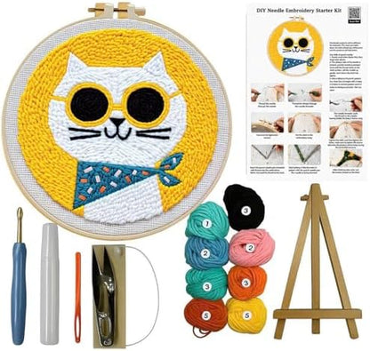 CELCRAFTIQUE Punch Needle Kits for Adults Beginner, Tool with Punch Needle Fabric, Hoops, Yarns and Sewing Needles (Lemon Cat) by Unknown