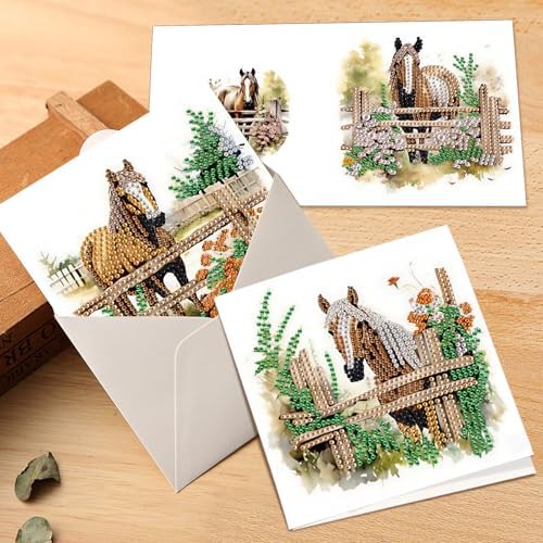 MVVMTOP 6pcs Diamond Art Painting Greeting Card, DIY Horse Diamond Art Greeting Card for Blessing and Wishe Special Shaped Diamond Arts Crafts for Birthday Thanksgiving Day - Image 4