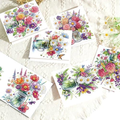 Tontut 6pcs Diamond Art Painting Greeting Card, Pretty Vase Beautiful Flowers 5D DIY Special Shape Diamond Painting Christmas Birthday Greeting Card Creative Gifts - Image 5