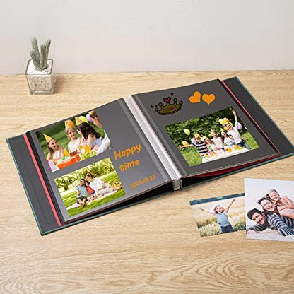 Photo Album Self Adhesive Scrapbook 3x5 4x6 5x7 6x8 Magnetic Album DIY Scrap Book 11x10.6 Inch 40 Black Sticky Pages Linen Cover DIY Photo Album(Dark Green) - Image 3