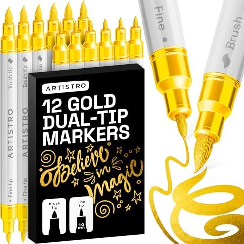 ARTISTRO 12 Gold Dual-Tip Acrylic Paint Marker Pens for Drawing by ARTISTRO
