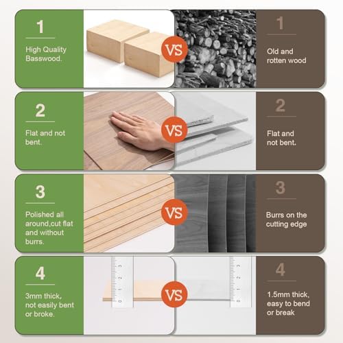Rowood 6 Pack Walnut Plywood 1/8,12x12x1/8inch,3mm Thick Unfinished Wood for Laser Cutting and Engraving,DIY Ornaments,Wood Burning,Models Drawing - Image 4