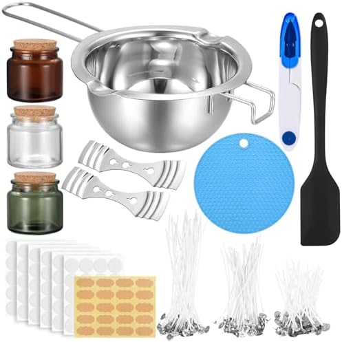 NPFVKSA Candle Making Kit, 120 Candle Wicks, 480ml Wax Melting Pot, 120 Wick Stickers,3 Candle Jars,2Candle Wick Holders,Candle Making Kit for Adults by Unknown