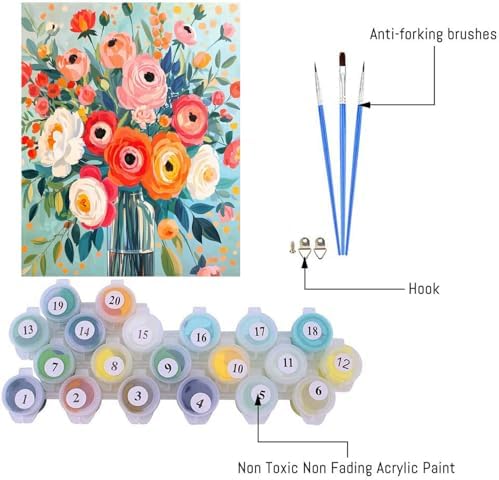 YarnMate Flowers in Vase Paint by Numbers Kit for Adults - Paint by Number on Canvas Without Frame, DIY Acrylic Painting for Gift Home Wall Decor (16x20 Inch) - Image 5