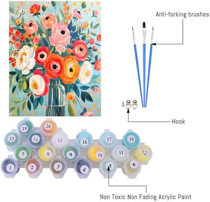 YarnMate Flowers in Vase Paint by Numbers Kit for Adults - Paint by Number on Canvas Without Frame, DIY Acrylic Painting for Gift Home Wall Decor (16x20 Inch) - Image 5