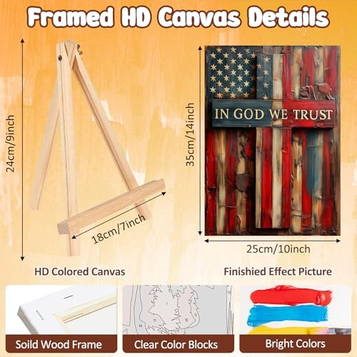 MAXBYE American Flag Framed Paint by Numbers Kits for Adults with Wooden Easel, Easy Adult Paint by Number Kits on Canvas, DIY Oil Paintings for Beginners Gift Home Wall Decor 10×14 Inch - Image 3