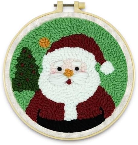 HYINUS DIY Punch Needle Kit for Beginners, All-in-One Embroidery Starter Set for Adults & Teens with Pre-Stamped Fabric, Soft Yarn & Adjustable 7.87IN Hoop for Wall Art & Home Decor Craft (Xmas) by HYINUS