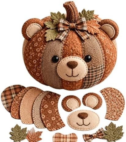 DIY Animal Pumpkin Sewing Kit,Harvest Fabric Animal Pumpkin Craft Set for Adults Beginners,Autumn Thanksgiving Home Ornament Craft Kit,Hand Sewing Decor (Bear) by Unknown