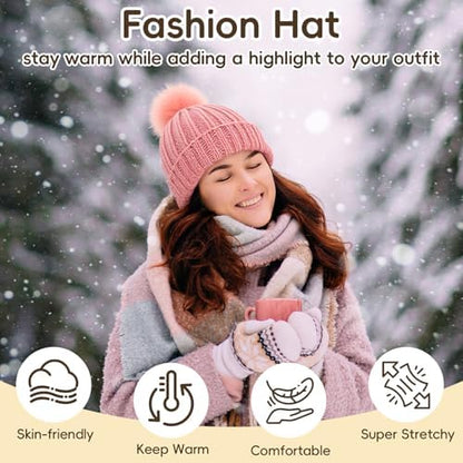 GliCraft Hat Knitting Kit for Beginners with Yarn Needles Pom,Dark Pink - Image 6