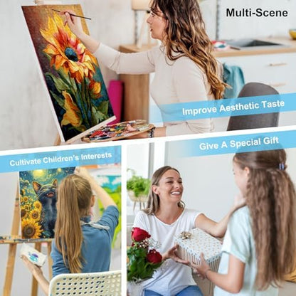 Paint by Numbers Kit for Adults, Sunflowers Black Cat Canvas Painting Set - Image 7