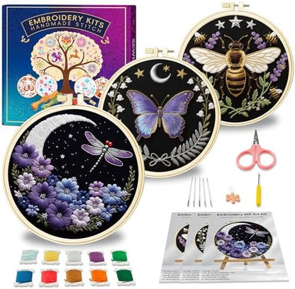 Huacan Embroidery Kit for Adults Beginners with 3 Hoops & Gift Box by Home