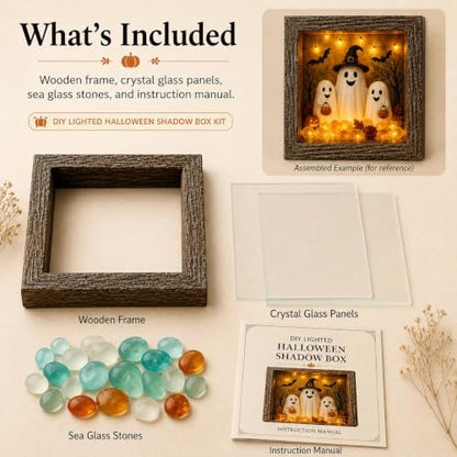 DIY Halloween Shadow Box Night Light Kit, 8.5 Inch Wooden Frame LED Craft Set with Luminous Stones & Acrylic Panels, Create Your Own Spooky Ghost & Pumpkin Scene, Fall Autumn Tabletop Home Decor - Image 3