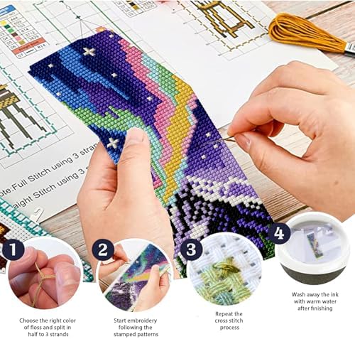 ACRNIGHEET 6PCS Cross Stitch Bookmark Kits for Beginners Colorful Aurora - Image 4