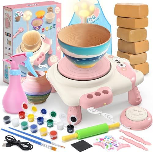 Pottery Wheel for Kids with Foot Pedal, Air Dry Clay Craft Kit Ages 6+ by Skirfy