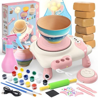 Pottery Wheel for Kids with Foot Pedal, Air Dry Clay Craft Kit Ages 6+ by Skirfy