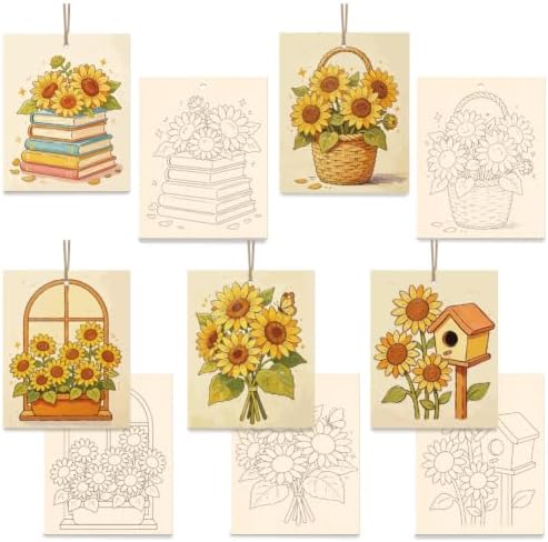 15 Pcs Unfinished Wood Crafts to Paint for Adults, 5.9x4.7 Inch Sunflowers Paintable Wood Slices Craft Supplies with Ropes, Bulk Predrilled Wooden Ornaments for DIY Painting Craft Decor by GLASSWINDS