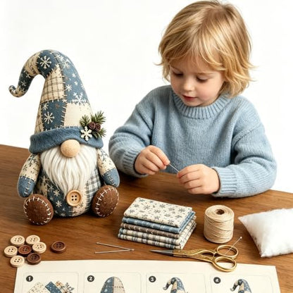 3D DIY Animal Patchwork Sewing Kit, Handmade Fabric Craft Set for Gnome and Cat Decor, Suitable for Adult Beginner DIY Projects (Blue) - Image 2
