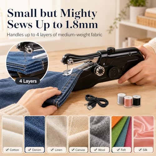 Handheld Sewing Machine for Beginners Adults, Portable Hand Sewing Machine with 42-Piece Kit & Storage Bag, Mini Cordless Electric Stitching Mending Machine, Dual Power Battery & USB, Home Travel DIY - Image 4