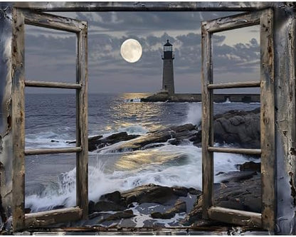 Clendo Paint by Numbers Kit for Adults- Lighthouse Adult Paint by Number Kits on Canvas for Beginners, DIY Beach Scene Acrylic Oil Number Painting Kits for Home Wall Decor 16"x 20" (Without Frame) by Clendo