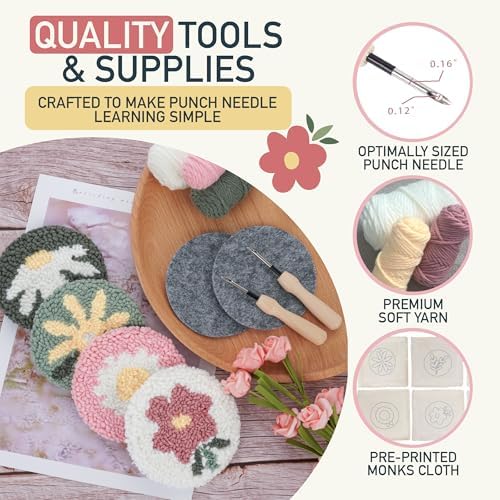 Emri Lane Punch Needle Kit – 6 Floral Design Punch Needle Embroidery Kit - Image 3