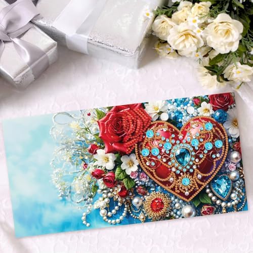 C'eitura Jeweled Heart Diamond Art Painting Greeting Cards, 6Pcs DIY Kit - Image 6