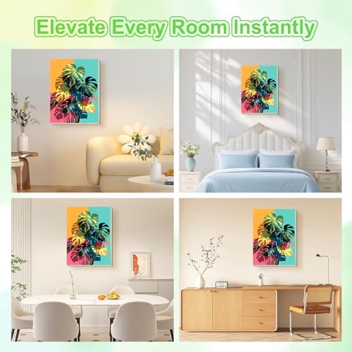 TOSTOG Monstera deliciosa Framed Canvas Paint by Numbers Art Kit for Adults and Kids, Beginner Acrylic Oil Painting Supplies with Wooden Frame for Home Wall Decor 20 * 30 cm/8 * 11.8 in - Image 2
