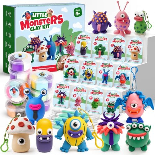 Air Dry Clay Kit for Kids, 12 Monsters Modeling Magic Clay Sculpting Set, DIY Party Favors Arts & Crafts for Kids Ages 4-12, Ultra Light & Soft, Safe & Non-Stick with Tools & Tutorials by Kasfalci