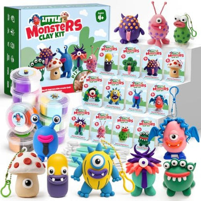 Air Dry Clay Kit for Kids, 12 Monsters Modeling Magic Clay Sculpting Set, DIY Party Favors Arts & Crafts for Kids Ages 4-12, Ultra Light & Soft, Safe & Non-Stick with Tools & Tutorials by Kasfalci