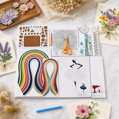 JununGao Quilling Kit for Adults,680 Quilling Paper Strips with Tools, Includes Colored Quilling Strips, Patterned Drafts, Tweezers, and Other Tools,DIY Paper Art Crafts for Hobbyists. - Image 6