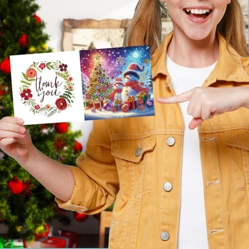 jinglinhh 6pcs Christmas Series Snowman Santa Gifts Diamond Art Painting Greeting Cards with Envelopes, DIY Card Making Kits for Adults, Diamond Art Postcards Holiday Cards Craft Gifts - Image 6