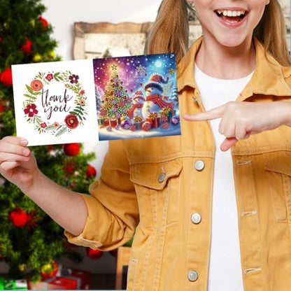 jinglinhh 6pcs Christmas Series Snowman Santa Gifts Diamond Art Painting Greeting Cards with Envelopes, DIY Card Making Kits for Adults, Diamond Art Postcards Holiday Cards Craft Gifts - Image 6