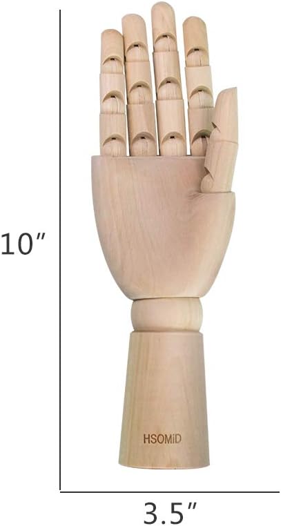 HSOMiD Flexible Wooden Hand Model Moveable Wooden Artists Manikin Hand Figure 10 Inches Right Hand Model for Sketching Drawing Painting Home Office Desk Decoration(10 Inch Right Hand)
