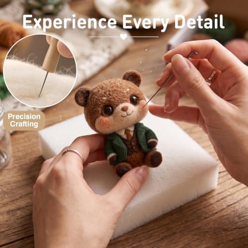 FACE N FACE DIY Needle Felting Kit Cute Gentleman Bear in Suit – Needle Felting Starter Kit with Fiber Roving, Needles, Felting Pad & Instructions | Felted Animal Character Kit for Beginners Adults - Image 4