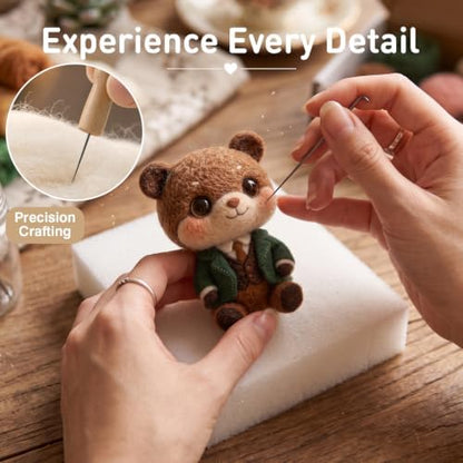 FACE N FACE DIY Needle Felting Kit Cute Gentleman Bear in Suit – Needle Felting Starter Kit with Fiber Roving, Needles, Felting Pad & Instructions | Felted Animal Character Kit for Beginners Adults - Image 4